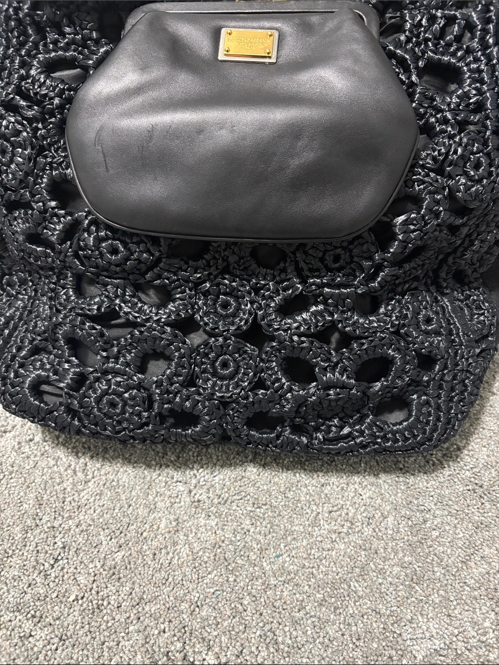 Dolce & Gabbana Black Tote  bag with Gold Plaque leopard print inside
Authentic